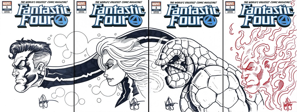 DF FANTASTIC FOUR 1 FOUR PIECE BLANK VARIANT SET SIGNED HAES