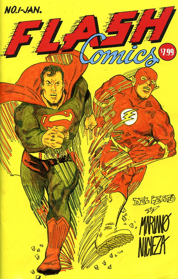 DF DC COMICS COMM COVER ART SIGNED NICIEZA DELBEATO SUPERMAN