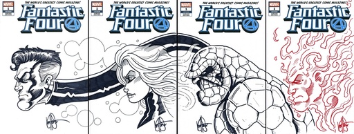 DF FANTASTIC FOUR 1 FOUR PIECE BLANK VARIANT SET SIGNED HAES