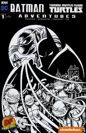 DF BATMAN/TMNT ADV 1 DF EXC BW VARIANT SIGNED REMARKED HAESE