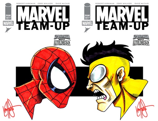 DF MARVEL TEAM UP 14 FACSIMILE ED DUAL BLANK VARIANT SET SIG